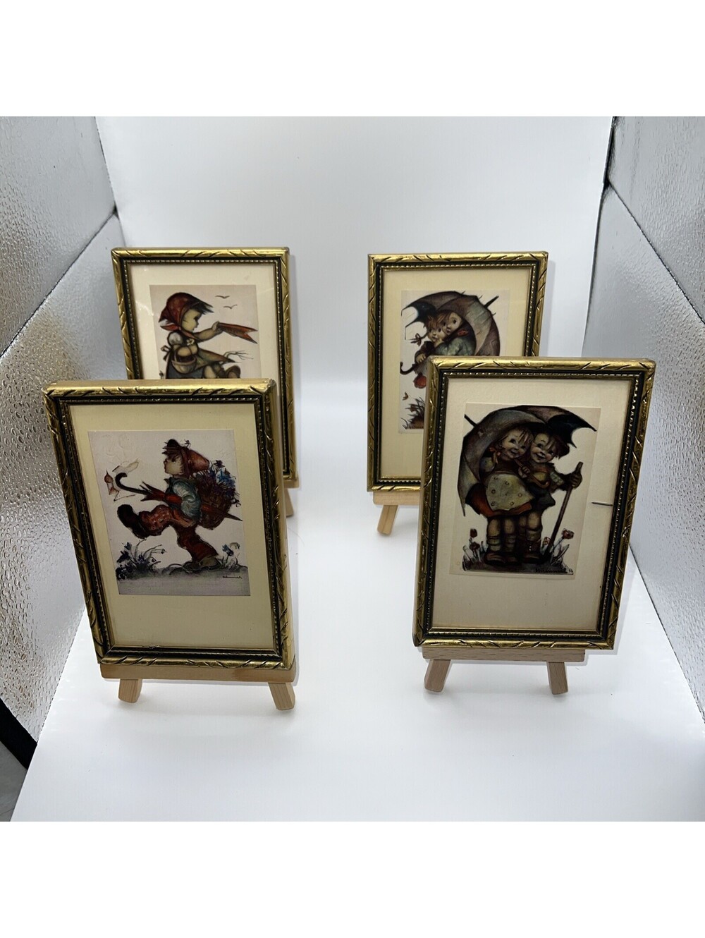 Set Of 4 Hummel Pictures 3.5” X 5” With Easels